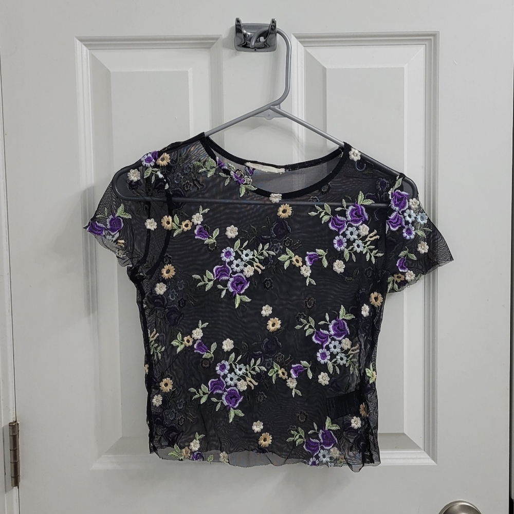 Urban Outfitters Embroidered Mesh Top